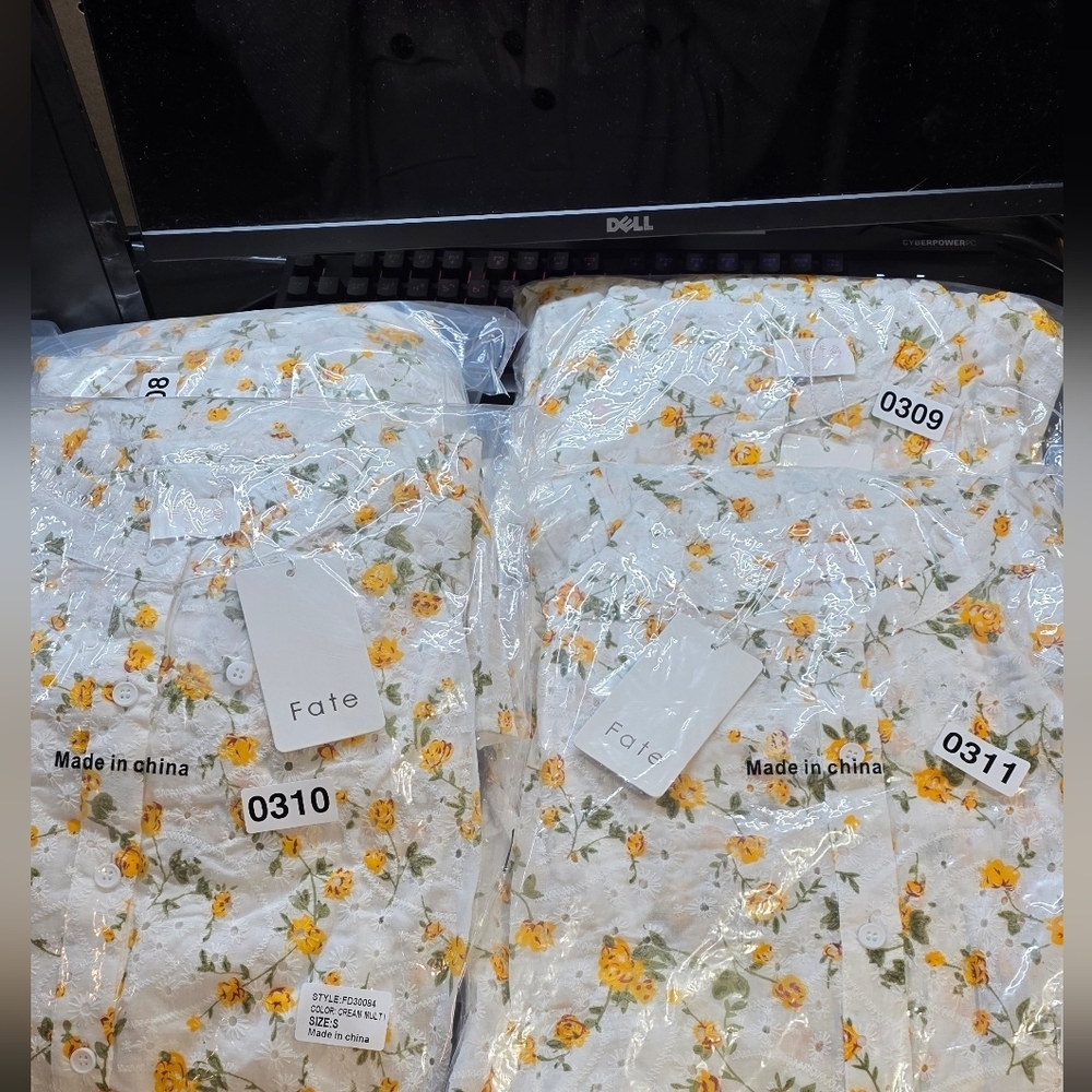 NWT FATE White and Yellow Eyelet Floral Long Sleeve Dress S/M/L Available - Picture 8 of 11